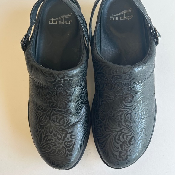 Dansko Black Grey Leather Clogs Sandals size EUR 40, US 9.5 - Picture 3 of 12